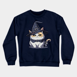 cute cat with a witch hat Crewneck Sweatshirt